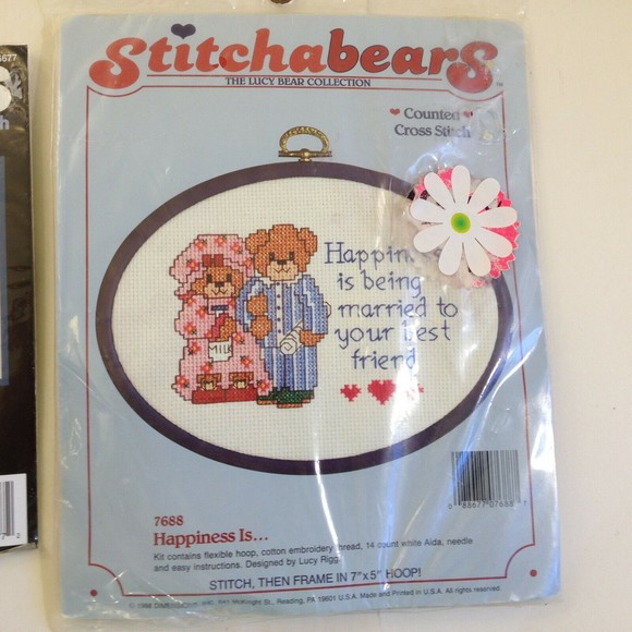 (2) Vintage Dimensions Cross Stitch The Greatest Catch Happiness is USA New - Picture 3 of 7